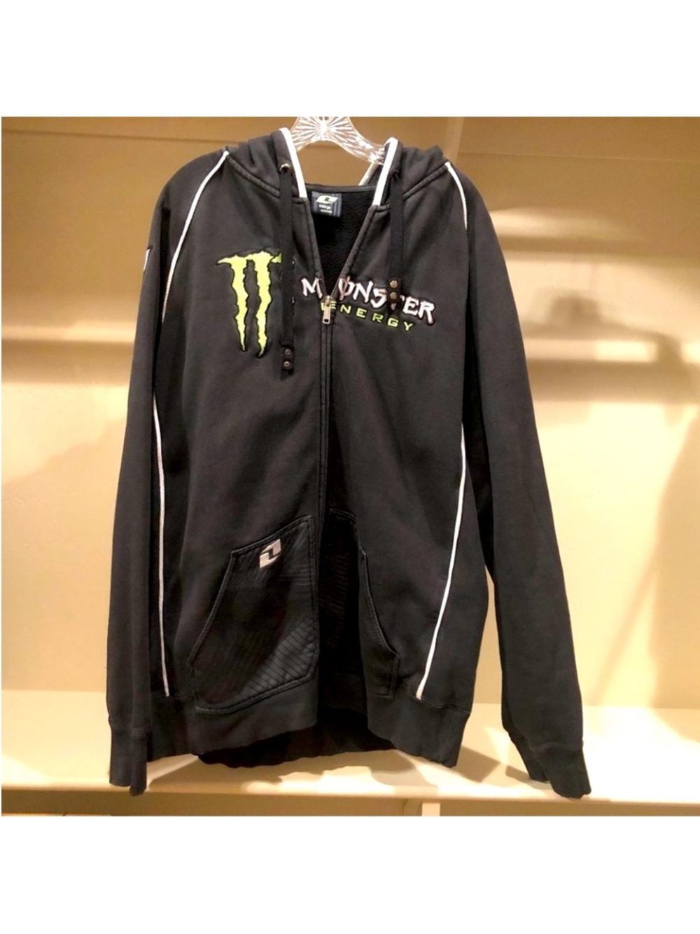 Monster Energy Black Zip-Up Hoodie with Green Logo